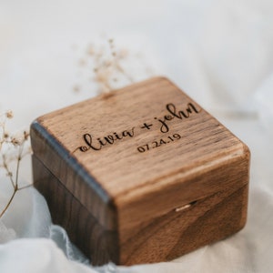 Personalized Ring Box - Wedding Ring Bearer Box - Engagement Ring Box - Square Double Ring Box - Engraved