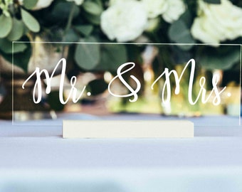 Mr And Mrs Wedding Signs - Acrylic Table Sign - Modern Table Decor - Wedding Table Centerpiece