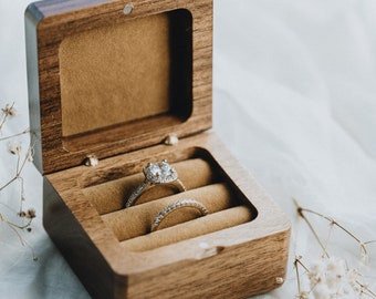 Personalized Ring Box - Wedding Ring Bearer Box - Engagement Ring Box - Square Double Ring Box - Engraved