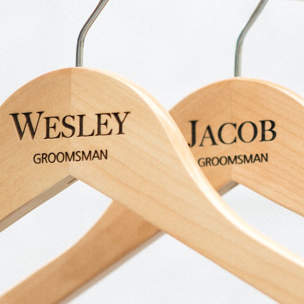 Personalized Groomsman Hangers - Wedding Hanger - Wooden Engraved Hanger - Groom Suit Hanger - Wedding Name Hangers HG108