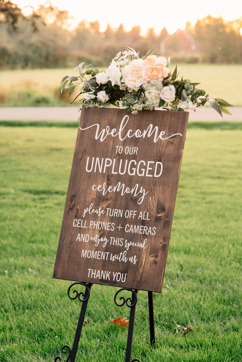 Unplugged Wedding Sign Unplugged Ceremony Sign Vertical Wooden Wedding Sign Rustic Wedding Decor image 6