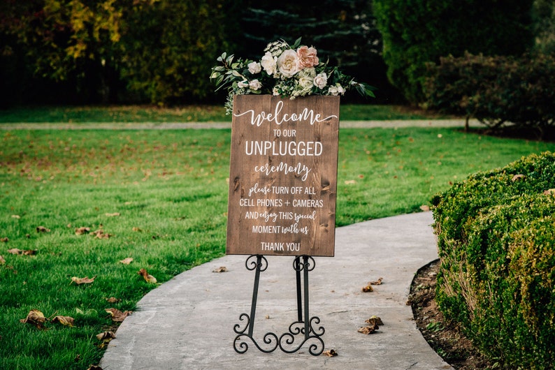 Unplugged Wedding Sign Unplugged Ceremony Sign Vertical Wooden Wedding Sign Rustic Wedding Decor image 7