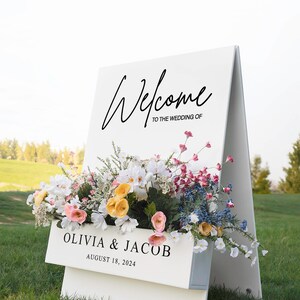 Letrero de bienvenida con caja de flores - Letrero de bienvenida para bodas - Decoración personalizada #FBS02 imagen 2
