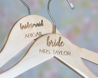 Personalized Bridesmaid Hangers - Mrs Hanger - Wedding Hanger - Wooden Engraved Hanger - Bridal Dress Hanger - Wedding Name Hangers HG104