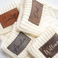 Personalized Christmas Stockings With Leather Patch - Custom Stocking - Knit Stocking