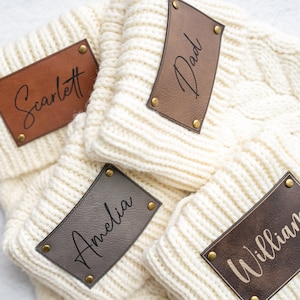 Personalized Christmas Stockings With Leather Patch - Custom Stocking - Knit Stocking