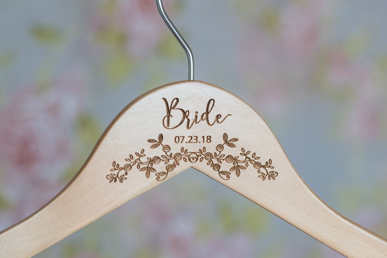 Bridal Dress Hanger Wooden Engraved Hanger HG106 Wedding Dress Hanger Personalized Bride Hanger