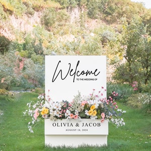 Letrero de bienvenida con caja de flores - Letrero de bienvenida para bodas - Decoración personalizada #FBS02 imagen 3