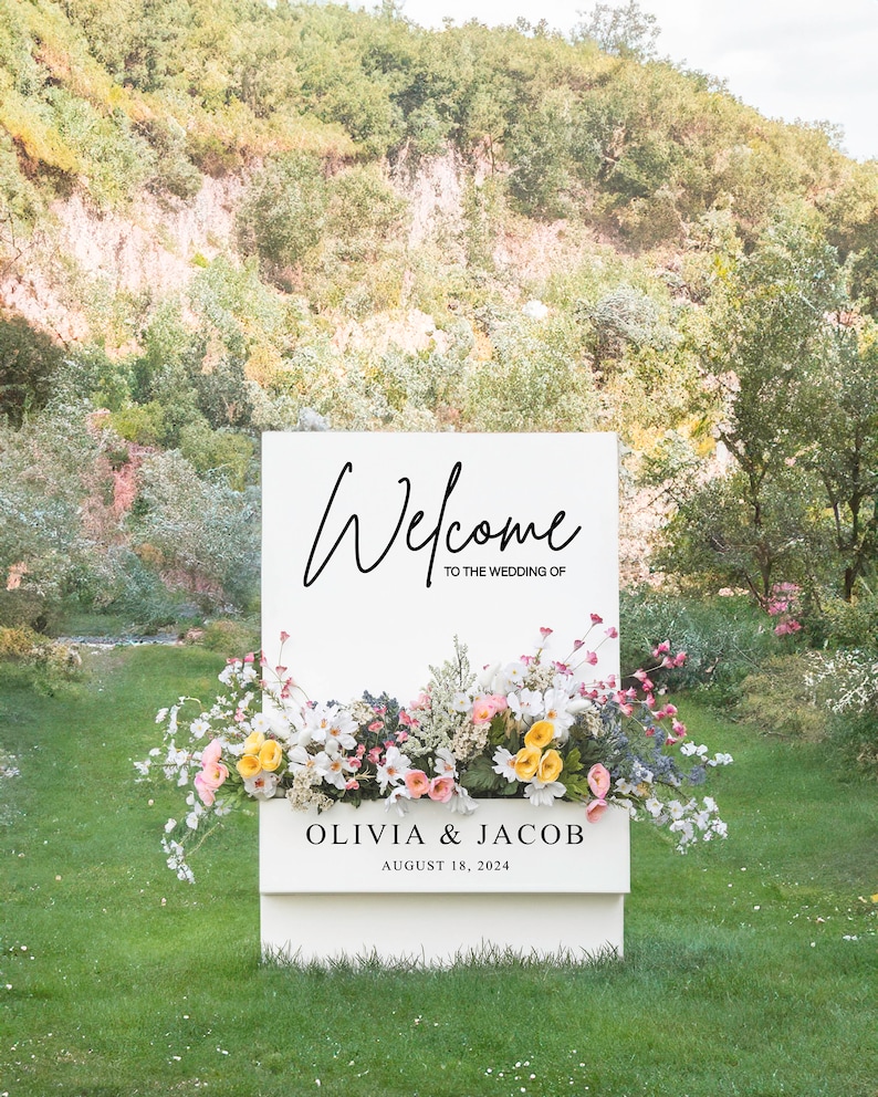 Letrero de bienvenida con caja de flores - Letrero de bienvenida para bodas - Decoración personalizada #FBS02 imagen 3