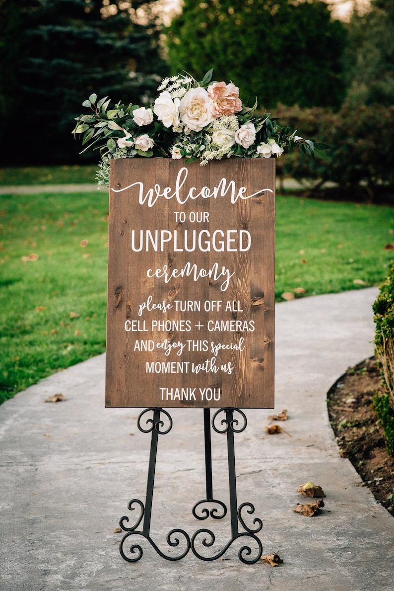 Unplugged Wedding Sign Unplugged Ceremony Sign Vertical Wooden Wedding Sign Rustic Wedding Decor image 1