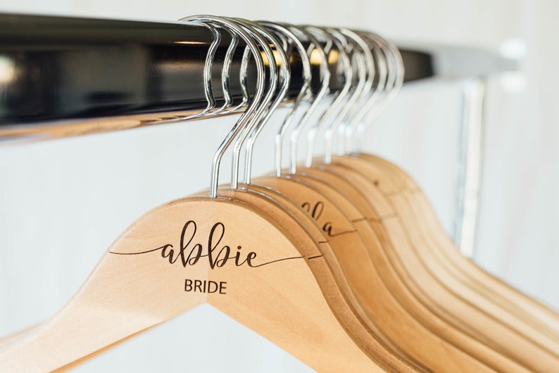 Personalized Bridesmaid Hangers Wedding Hanger Wooden Engraved Hanger Bridal Dress Hanger Wedding Name Hangers HG100 image 2