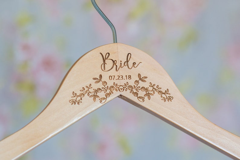 Bridal Dress Hanger Wooden Engraved Hanger HG106 Wedding Dress Hanger Personalized Bride Hanger