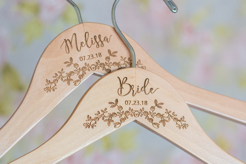 Bridal Dress Hanger Wooden Engraved Hanger HG106 Wedding Dress Hanger Personalized Bride Hanger