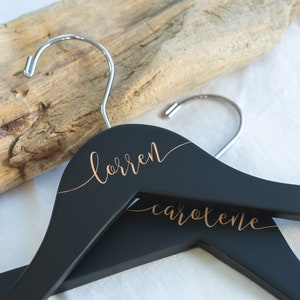 Personalized Bridesmaid Hangers Wedding Hanger Wooden Engraved Hanger Bridal Dress Hanger Wedding Name Hangers HG100 Black