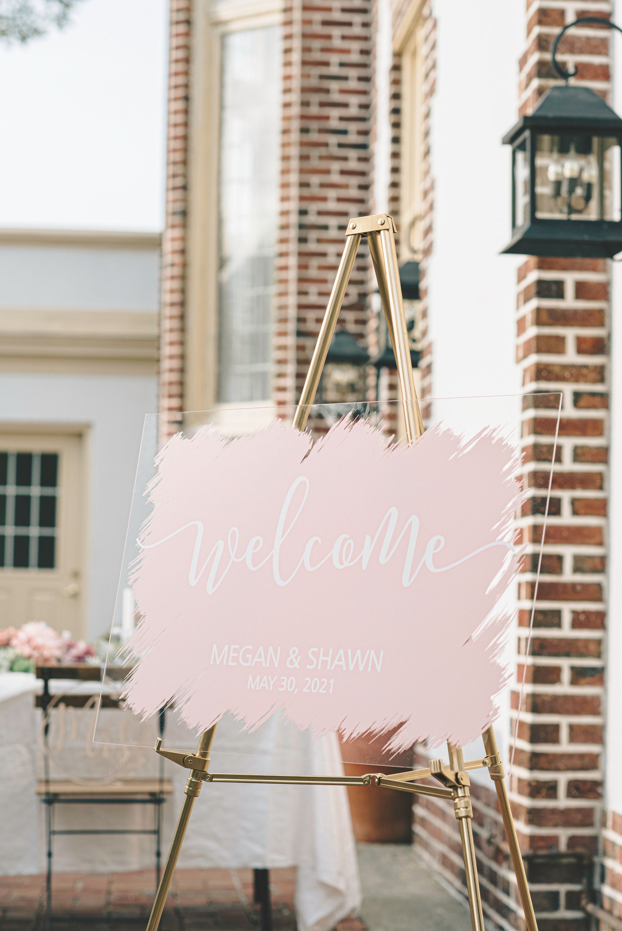 Wedding Welcome Sign - Clear Acrylic -  Painted Background -  Brushed…