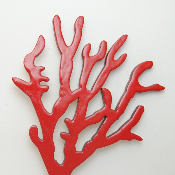 Broche corail, pièce d'art, grande broche rouge, fait à la main