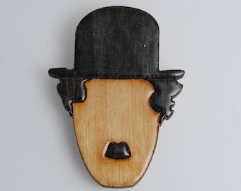 Charlie Chaplin brooch, handmade wooden brooch, christmasgift, giftidea, christmasgift