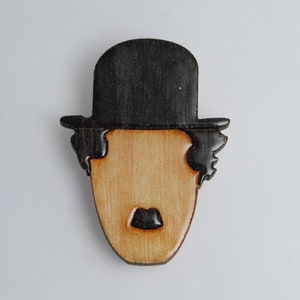 Charlie Chaplin brooch, handmade wooden brooch, christmasgift, giftidea, christmasgift image 1