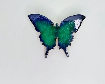 Broche Grote vlinder blauwe houten handgemaakte broche