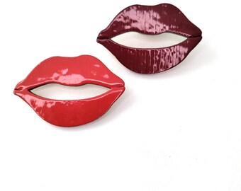 Broche de labios, broche de beso de broche de madera rojo grande