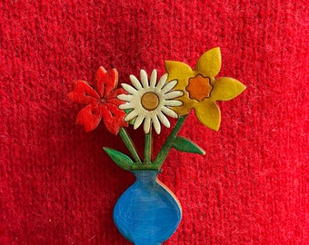 Vaasje bloemen, grote bloemenbroche, broche voor tuinliefhebbers, handgemaakt