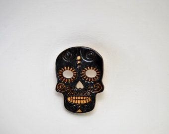 Brooch skull, handmade, black brooch, artwork