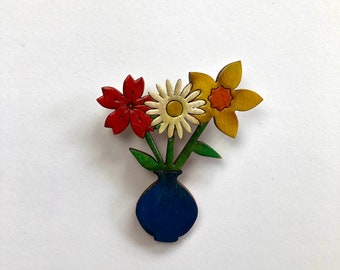 Vaasje bloemen, grote bloemenbroche, broche voor tuinliefhebbers, handgemaakt