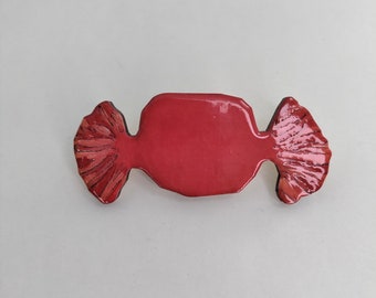 Candy brooch, red wooden brooch