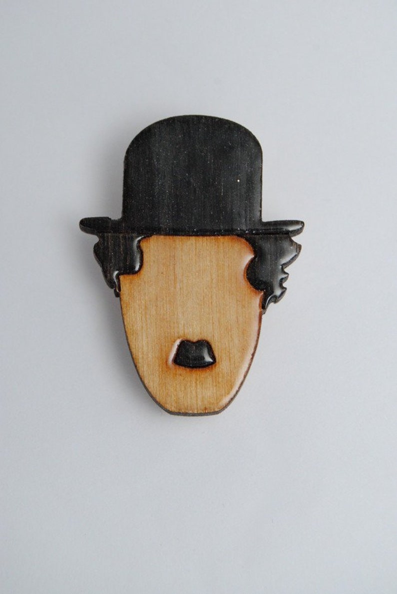 Charlie Chaplin brooch, handmade wooden brooch, christmasgift, giftidea, christmasgift image 1