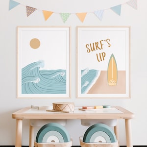 Surf's Up print set, Pray for surf poster set, Surf board print, Beach life wall art, Boy room wall art