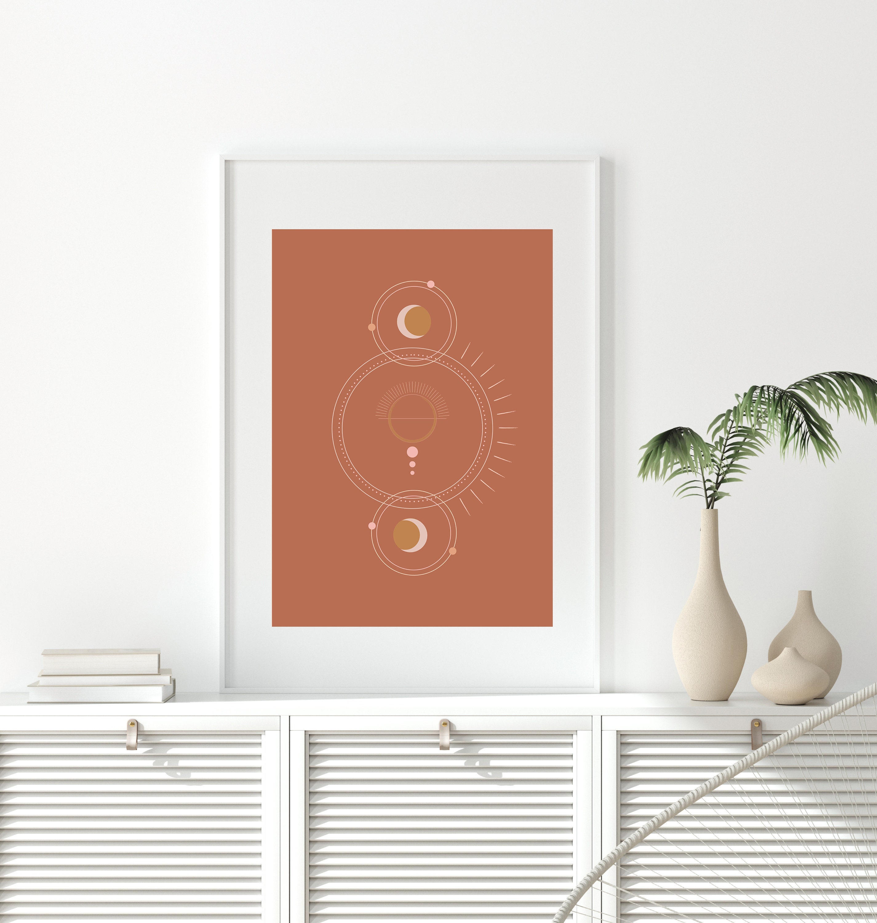 Boho Geometric Print Sun Moon Wall Art Bohemian Celestial Etsy