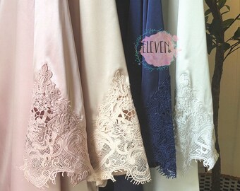 Personalized Bride and Bridesmaid Robes, Satin Lace, Bridesmaid Gift, Bridal Party Robes, Embroidered Monogram Wedding Robes, Set of 6, 7, 8