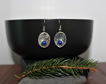 handmade stainless steel and lapis earrings