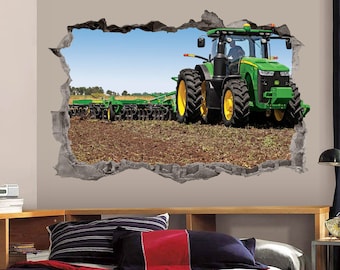 Tractor Wall Decal 3D Art Stickers John Deere Farm Tractor Vinyl Wall Decor