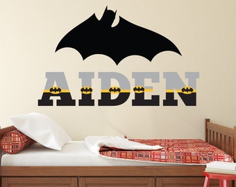 Batman Wall Decal Custom Name Wall Decal Boys Kids Bedroom Etsy