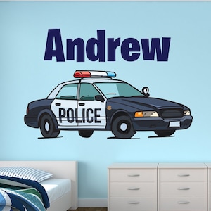 Personalized Name Wall Decal - Police Car Wall Art Decal - Boys Nursery Vinyl Wall Decor