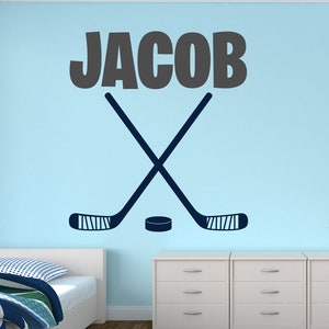 Personalisierte Name Wandaufkleber - Wandtattoo Hockey - Kinder-Jungen-Schlafzimmer-Vinyl-Wand-Dekor