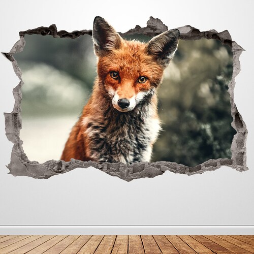 Fox Wall Decal Animal 3D Smashed Wall Art Sticker Kids Decor Etsy
