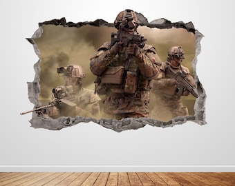 S734 Soldier Army Camouflage Boys Smashed Wall Decal 3D Art Stickers Vinyl Room 
