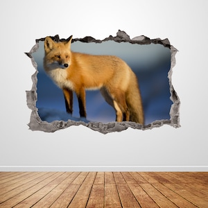Fox Wall Decal Smashed 3D Graphic Wild Animal Wall Sticker Art Mural Poster Custom Vinyl Home Room Decor Gift