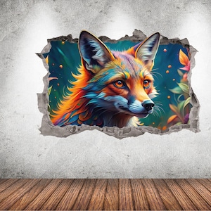 Watercolor Fox Wall Decal 3D AI Graphic Wall Art Sticker, Wall Decor, Animal Fox Wall Sticker Mural Poster Bedroom Decor Mural