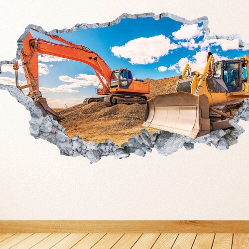 Construction Trucks Wall Art Decal Construction Site Wall Etsy