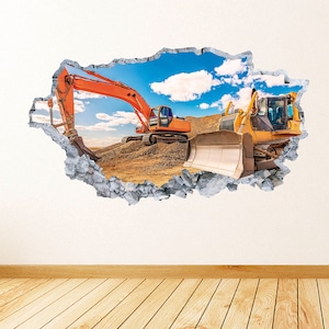 Construction Trucks Wall Art Decal Construction Site Wall Decor Vinyl Wall Sticker