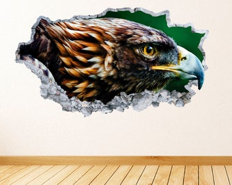 Hawk Wall Decal Smashed Concrete Wall Art Decal Eagle Animal Theme Wall Decor Bedroom Vinyl Wall Sticker