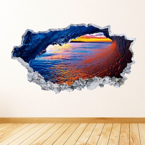 Wave Smashed 3D Wall Decal Art Ocean Wave Wall Decor Vinyl Wall Sticker