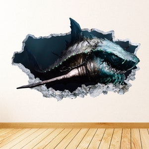 Roboter-Hai zerschlagen 3D Wand Aufkleber Weißer Hai Tier Wand Kunst Dekor Aufkleber