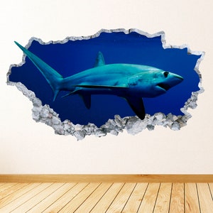 Hai Tier zerschlagen 3D Wand Aufkleber Weißer Hai Wand Kunst Dekor Aufkleber