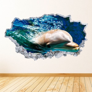 Dolphin Animal Smashed 3D Wall Decal Art Decor Sticker