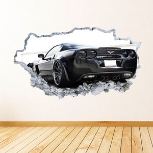 Corvette Wall Decal Smashed Concrete Wall Art Decal Racing Corvette Car Wall Decor Bedroom Vinyl Wall Sticker