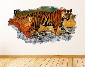 Tiger Wall Decal Smashed Concrete Wall Art Decal Tiger Animal Theme Wall Decor Bedroom Vinyl Wall Sticker